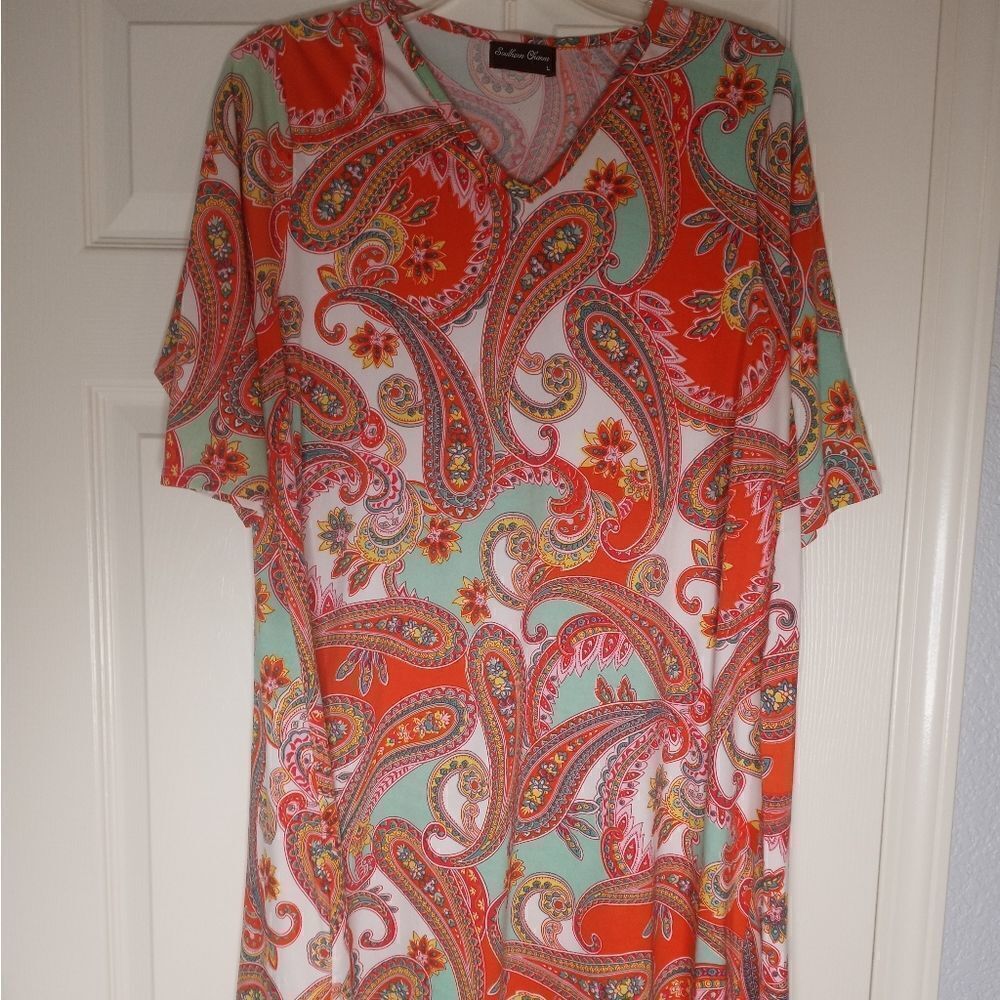 Southernย CharmโL 3/4 Sleeve V-neck Mlticlrd PaisleyโPrint Women's Dress orโTop.